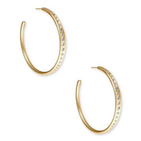 Kendra Scott Selena Large Hoops Earrings Vintage Gold Sparkly White Zirconia $78 - Picture 3 of 17